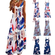 ENO Women Dress Plus Size V Neck Maxi Dresses Muslimah Floral Print  Vintage Bohemian Beach Long Wra