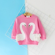 2017 Autumn Toddler Sweater Swan Printed Girls T-shirt Long Sleeve Infant Children Clothing Lovely A