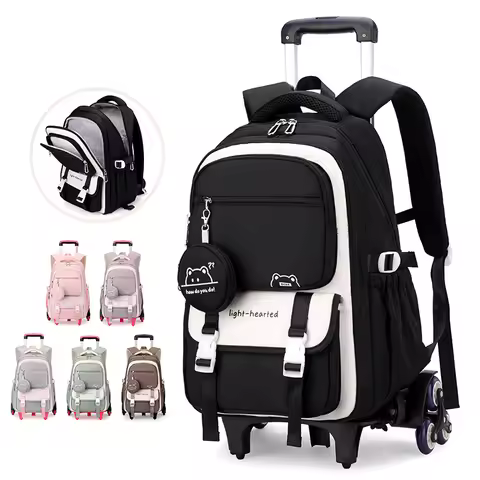 Children School Backpack Trolley Bag with Wheels Students Backpack Book Bag Rolling School bag for G