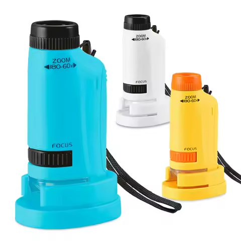 Mini Microscope Handheld Toys kits, Microscope with LED Lights and 2 AG13 Button Batteries, Biologic