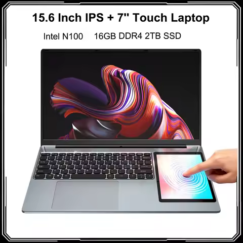 15.6 Inch IPS + 7'' Touch Screen Laptop Dual Screen Notebook Intel N100 Max 32G DDR4 M.2 2T SSD Slim