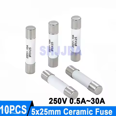 10PCS 5*25MM Ceramic fuse 250V 0.5A 1A 2A 3A 4A 5A 6A 8A 10A 13A 15A 16A 20A 25A 30A Ceramic Fuse 5*