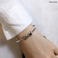 🎀 [XINJIAN] Adjustable Bowknot Silver Cuff Bracelet Silver Color Pendant Bangles For Women Adjustable Opening Bangle Charm Fashion Party Jewelry