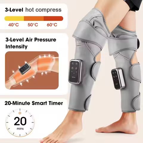 Leg Massager for Calf and Knee Cordless Air Pressure & Constant Heat & Compression Knee Brace Leg Ma