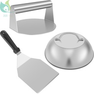 Smash Burger Kit with Lid Griddle Spatula 5.5 Inch Stainless Steel Burger Press 8.9 Inch Basting Cov