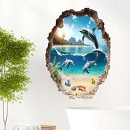 1pc/30x40cm Removable Dolphin & Ocean Scene Wall Sticker, Suitable For Bathroom Decor
