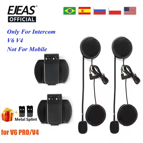 EJEAS V6 PRO Helmet Intercom Clip 3.5mm Microphone Speaker Headset for Vnetphone V4 Motorcycle Bluet