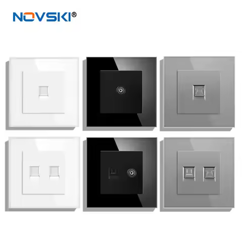 Cat6 rj45 wall socket network socket with TV wall data double socket telephone crystal glass panel r