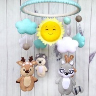 森林動物懸掛式嬰兒床裝飾 毛氈玩具 飾嬰兒房 刺猬、鹿、熊、浣
