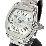 CARTIER Roadster LM W62000V3 男士不銹鋼自動手錶，配銀色錶盤、保固卡和包裝盒