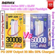 Remax CHINEN Series Powerbank LED Light RPP 320 321 50000mAh 30000mAh PD QC 20W 22.5W Super Fast Charging Flashlight