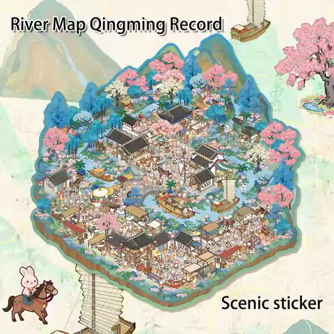 Extra-Large Chinese-Style River Scene Stickers, Creative Stress-Relief Collage Stickers, Miniature S