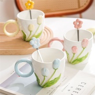 Japanese Ceramic Mug Coffee Mug Cute Tulips Coffee Mug Cartoon Flower Cup waitime