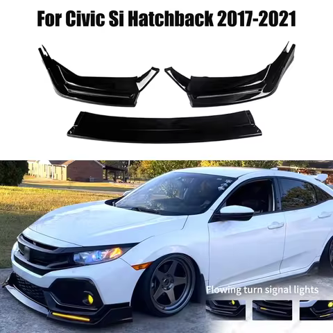 For Civic Si Hatchback 2017-2021 10th FK7 Fk8 Front Bumper Spoiler Lip Gloss Black Splitter With Lig