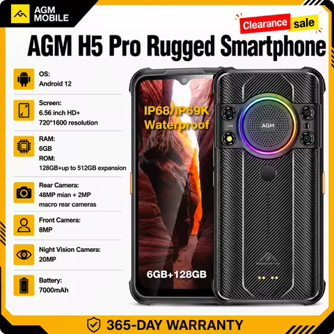 AGM H5 Pro Rugged Helio G85 Smartphone, 6.56" HD+ 6GB+128GB 48MP Camera 7000mAh NFC/IP68 109dB Speak