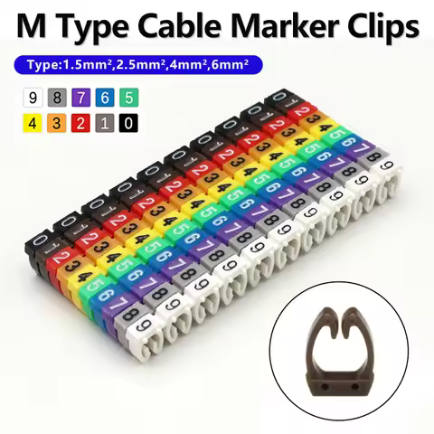 100/150pcs M Type Digital Number Tag Label Wire Numbering Marker Clips Sq1.5/2.5/4/6mm Network Line 