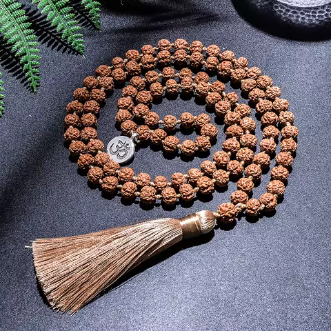 7-8mm Original Rudraksha Beaded Knotted Japamala Necklace Bracelet Set Meditation Yoga Blessing Jewe