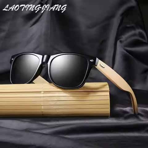 Fashionable Bamboo Wood Sunglasses Men Women Classic Square Vintage Driving Sun Glasses Black Fishin
