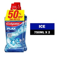 COLGATE PLAX Ice Mouthwash 750ML X 2S - Kills 99.9% Bacteria NO Alcohol