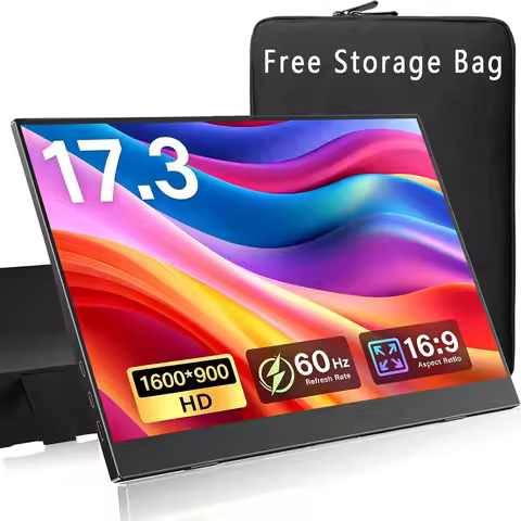 AHXJKA 17.3 Inch Portable Monitor IPS HD 1600*900 72%sRGB VESA External Second Screen for Phone Lapt