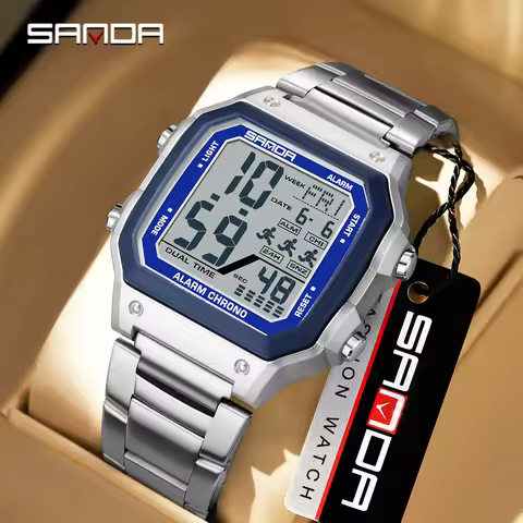 SANDA 6380 Fashion Electronic Watches for Man Calendar Luminous Waterproof Steel Strap Sports Men Wr