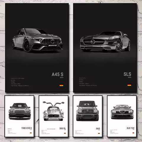 Car Poster Supercar Black and White Pop Wall Art Poster G63 AMG C63 SLR Canvas Painting Print Living