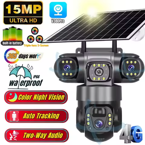 V380 Pro 3 Lens IP Solar Camera HD 15 MP Outdoor Waterproof CCTV Night Vision Two-Way Audio Camera M