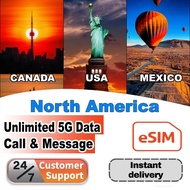 【eSIM-North America】Unlimited Data in USA，5GB Data in Canada&Mexico 5-30Days | Unlimited Talk & SMS 