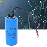 LONTIME AC Motor Capacitor, 250V AC Round Shape CD60 Capacitor, Durable Wire Lead 75uf Running Capac