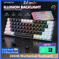 ☽ ✤ ✈ ZIFRIEND ZA646 Mechanical Keyboard 64 Keys White Backlit Blue Red Switch Gaming Keyboard