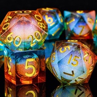 TrendDnD Green Gold Foil Liquid Core Dice Polyhedral Dice Set for Dungeons and Dragons Galaxy Dice S