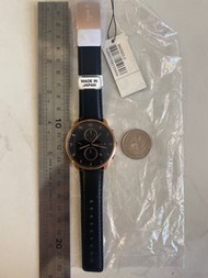 全新 agnès b.  Agnes b watch 兩環 中性皮帶手錶 男女裝 made in japan 日本制 (SEIKO 精工)  黑金