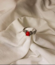 天然红珊瑚925銀戒指size14hk(17.2mm)