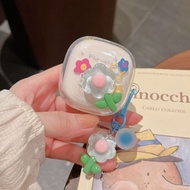 Blue Flower Earphone Case Compatible with Baseus BD1 Pink Flower Pendant Transparent Soft Case Baseu