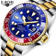 LIGE 2021 ใหม่ล่าสุดนาฬิกาผู้ชายสแตนเลสกันน้ำออกแบบแฟชั่นส่องสว่างปฏิทินนาฬิกาข้อมือ