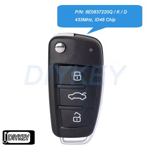 Flip Remote Car Key Fob 433MHz ID48 Chip for Audi A4 S4 B7 Cabriolet Quattro Avant 2005 2008 8E08372