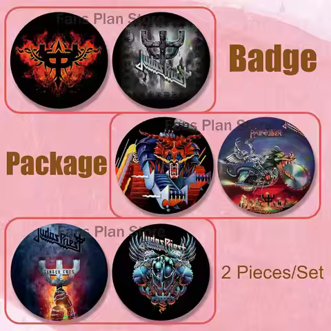 J-Judas P-Priest 2-piece Set Enamel Pins Cartoon Anime Badge Fashion Jewelry Accessories Round Snap-