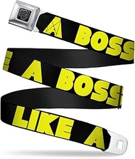 Seatbelt Belt - LIKE A BOSS Black/Yellow - 1.0" Wide - 20-36 Inches in Length