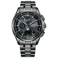 Citizen BY1006-62E Atessa Moon Phase Wristwatch, Solar Radio, Waterproof, Men's Black, Black, Busine