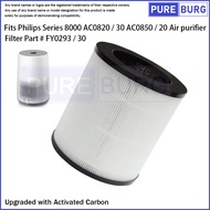 Fits Philips Series 8000 AC0820 / 30 AC0850 / 20 Air purifier Replacement HEPA Filter with activated Carbon Part #FY0293