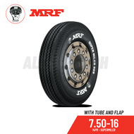 MRF Tire 7.50-16 14PR Rib Supermiler (Made in India) w/ Free Interior Tube and Flap 750x16 Truck Tir