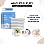[Queen Size] Disposable One-Time 4-in-1 Queen Size Bedsheet Set Pillow Case Quilt Cover Best For Tra