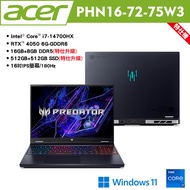 acer 宏碁 Predator Helios PHN16-72-75W3 16吋掠奪者電競筆電 黑 特仕機(i7-14700HX/16+8G/512+512GB/RTX4050/Win11)