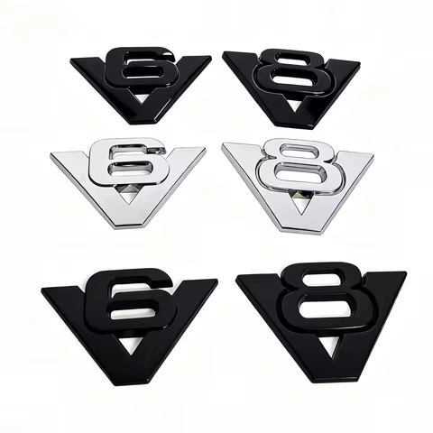 1/2PC V6 V8 Car Metal Emblems 3D Car Stickers Universal Modification Accessories for Cars Racing Car