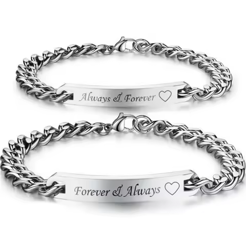 Couples Bracelet Engraved Always Forever Stainless Steel Lovers Bangles Valentines Day Gift for Wife