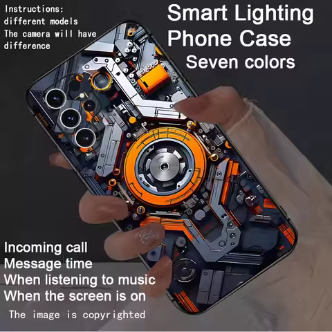 Luminous Orange Chip LED Calling Light Phone Case For Samsung S25 S24 S26 Ultra S22 Plus S23 A56 A06