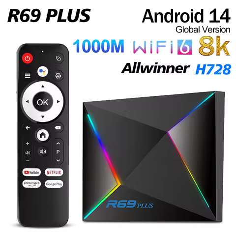 R69 PLUS H728 TV Box Android14 2G/4G 16G/32G/64G Ultra HD 8K Allwinner H728 Octa Core Support Netfli