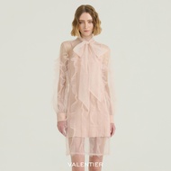 [VALENTIER] SS24 RUFFLED TULLE MINI DRESS เสื้อผ้าผู้หญิง ชุดเดรส ชุดเดรสแขนยาว เดรสออกงาน