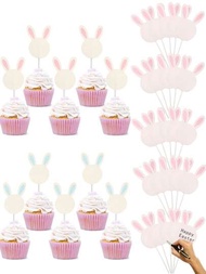 20入組復活節兔耳杯子蛋糕裝飾,兔子空白賀詞卡片蛋糕旗幟,復活節蛋糕裝飾,春季生日嬰兒派對用品