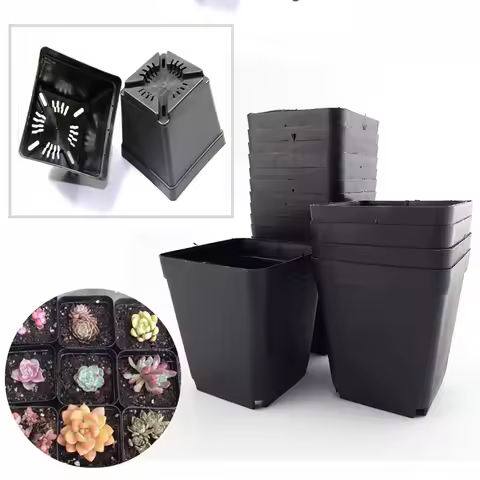 7*7*8cm Black Color Flower Pots Planters Pot Trays Plastic Pots Creative Small Square Cups for Succu